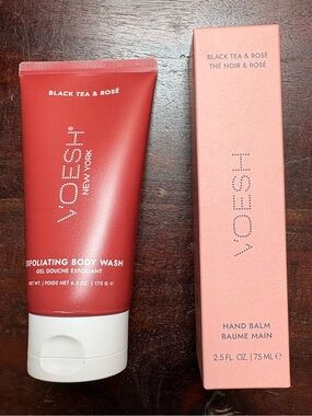 Voesh Set - Exfoliating Body Wash & Hand Balm - NWT - Black Tea & Rose
